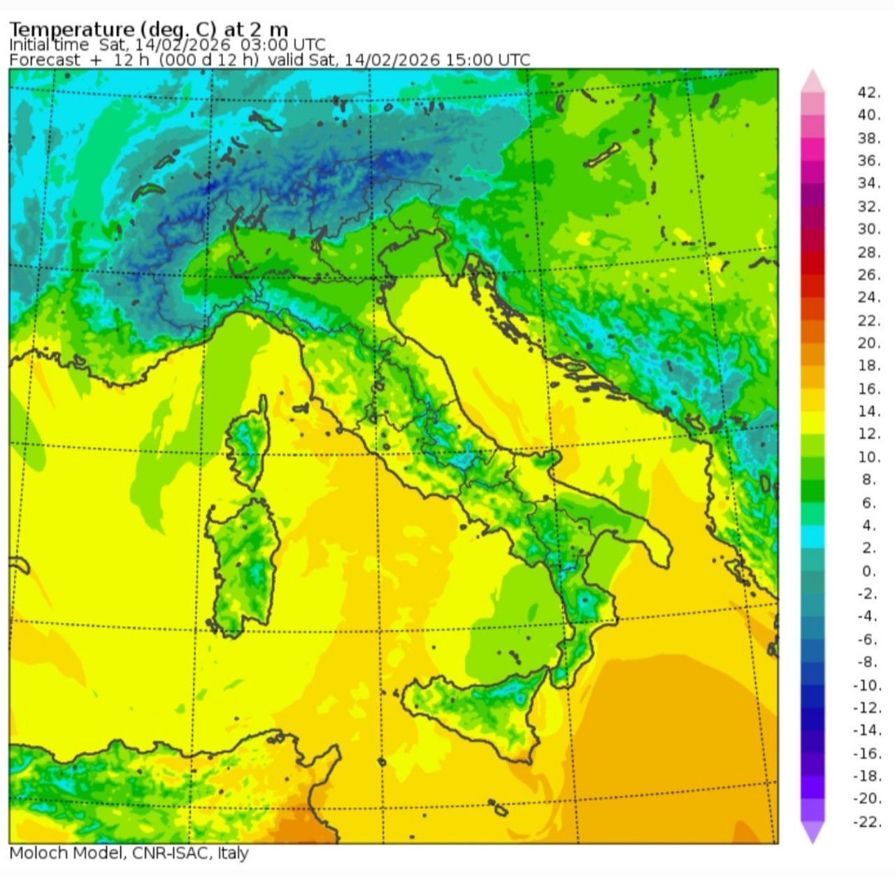 Temperature massime 14 febbraio 