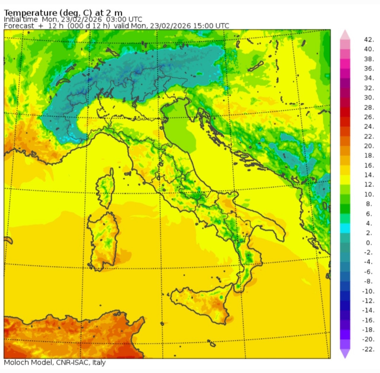 Temperature massime 23 febbraio