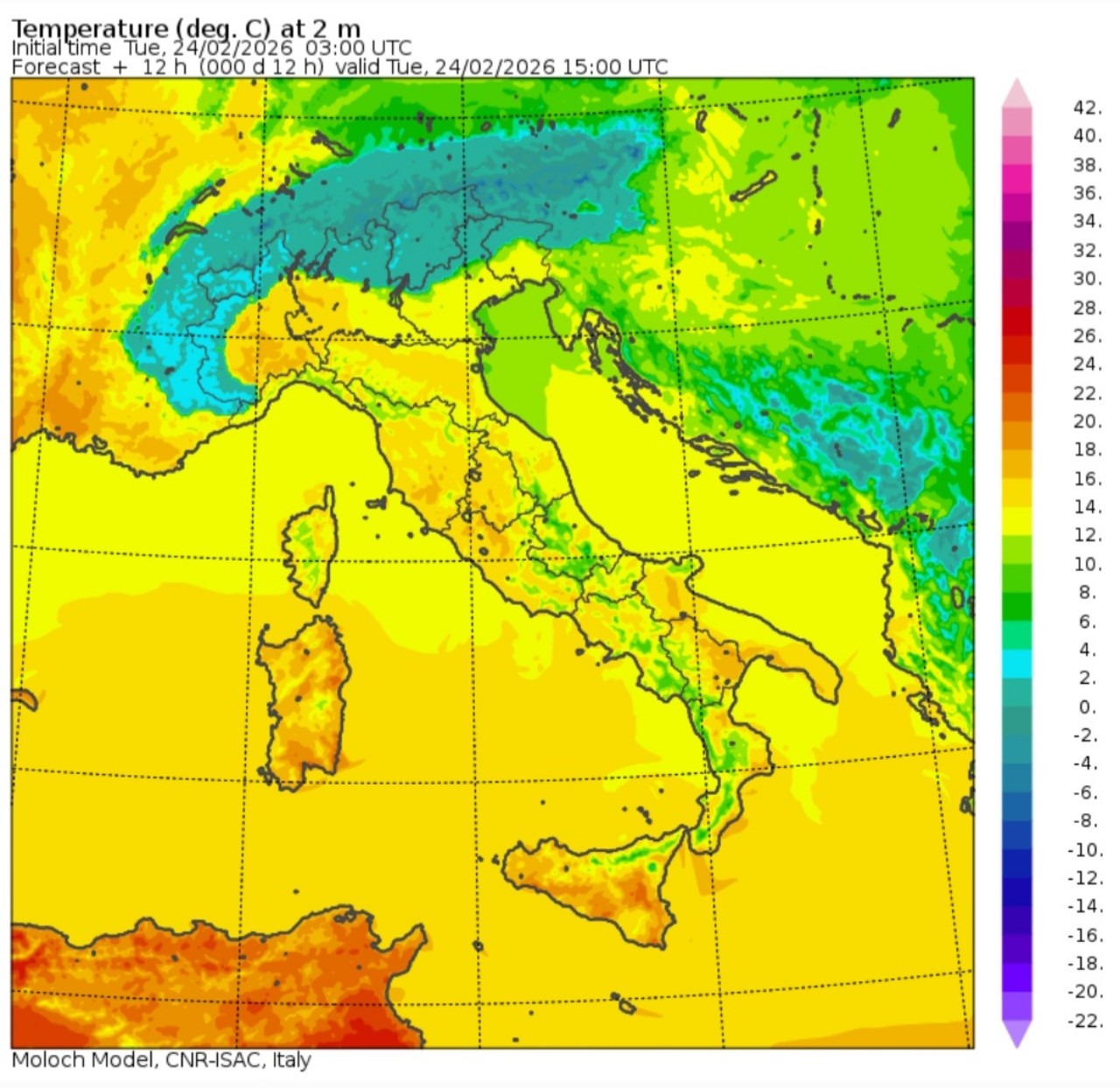 Temperature massime 24 febbraio