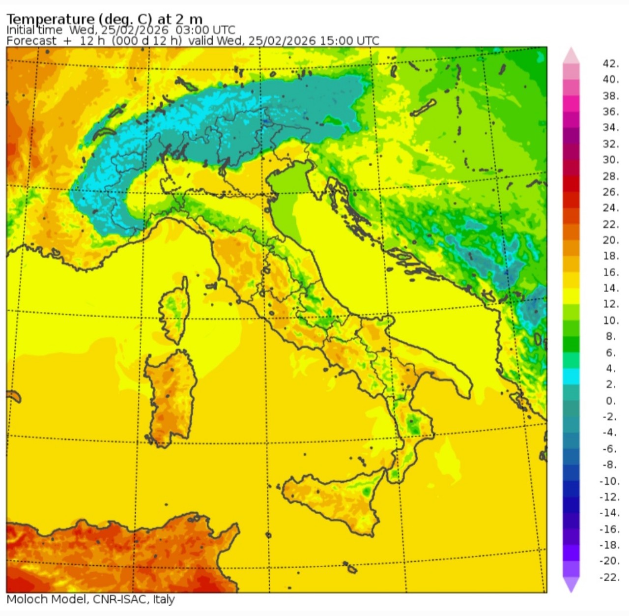 Temperature massime 25 febbraio 