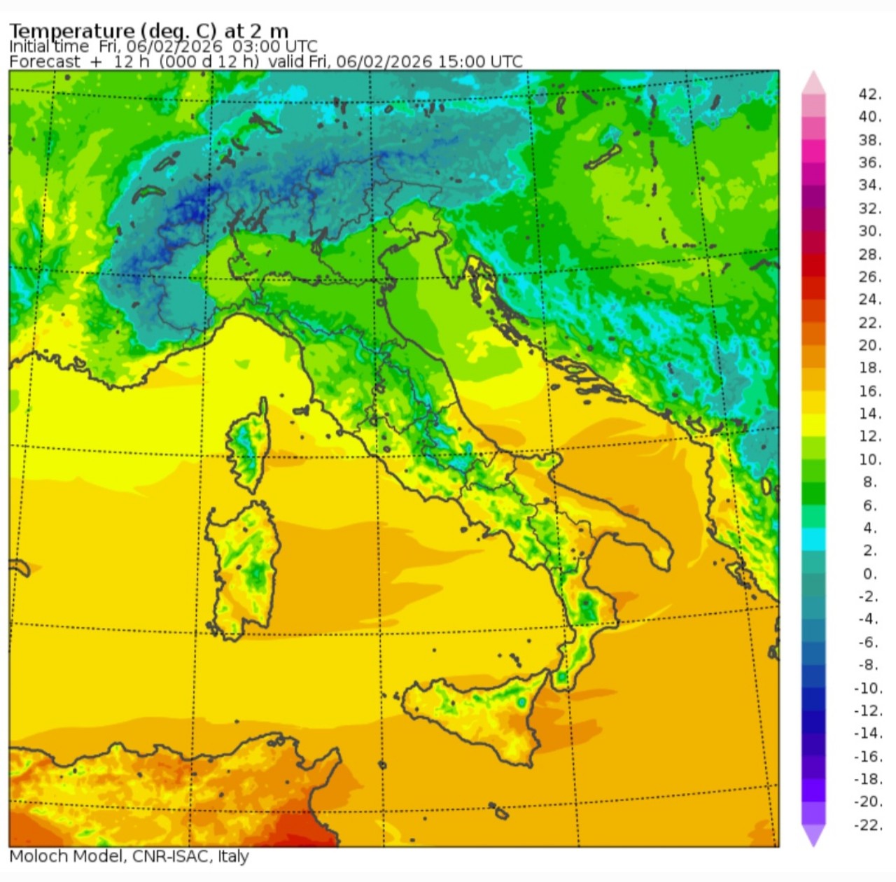 Temperature massime 6 febbraio 