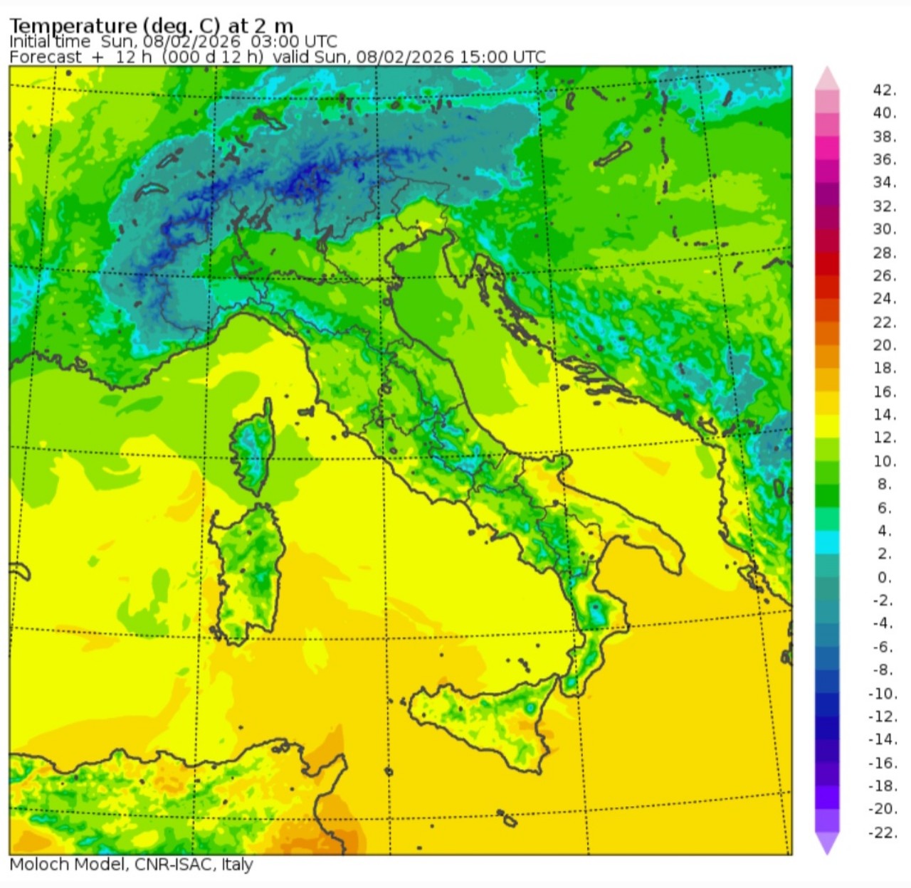 Temperature massime 8 febbraio 