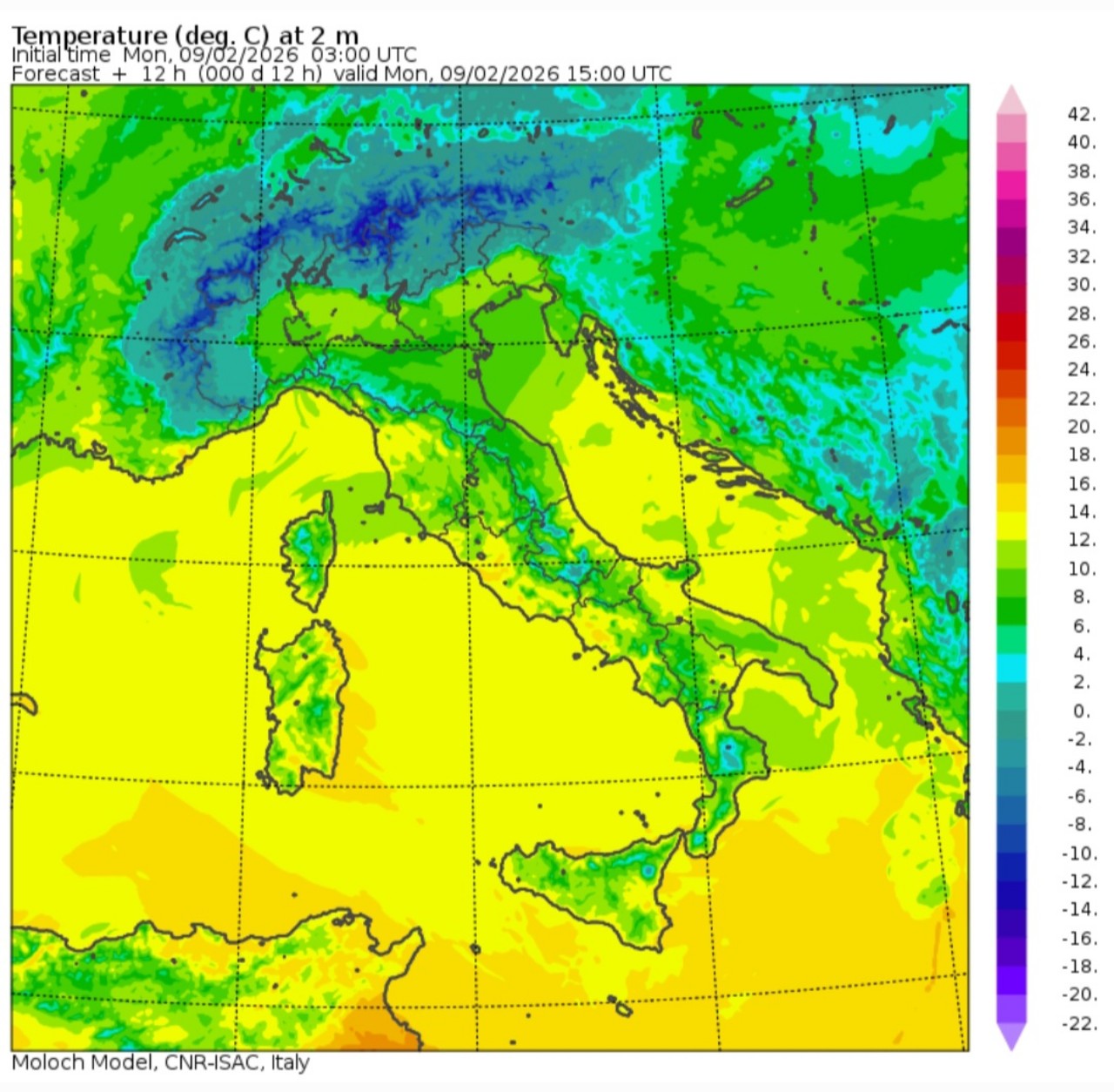 Temperature massime 9 febbraio 