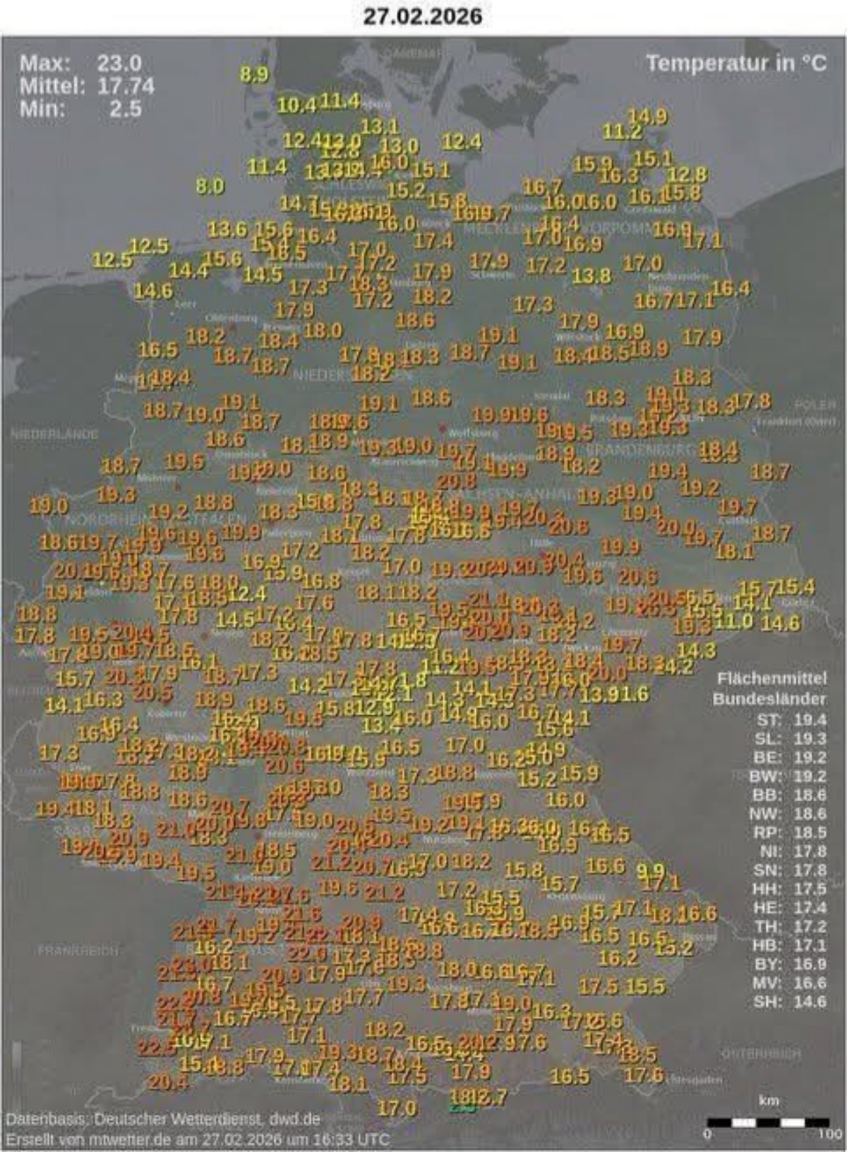 Temperature massime Germania 27 febbraio 
