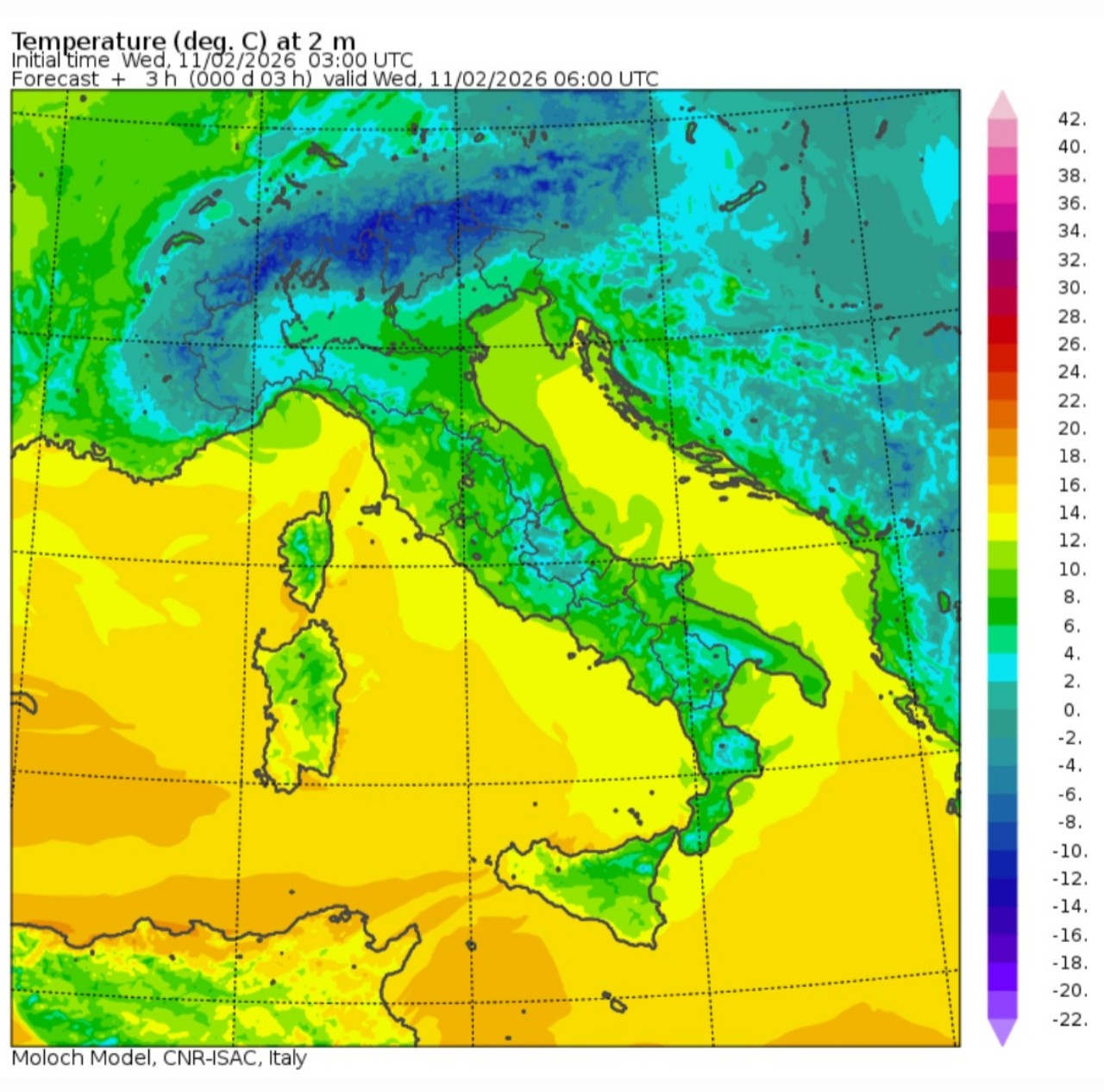 Temperature minime 11 febbraio 