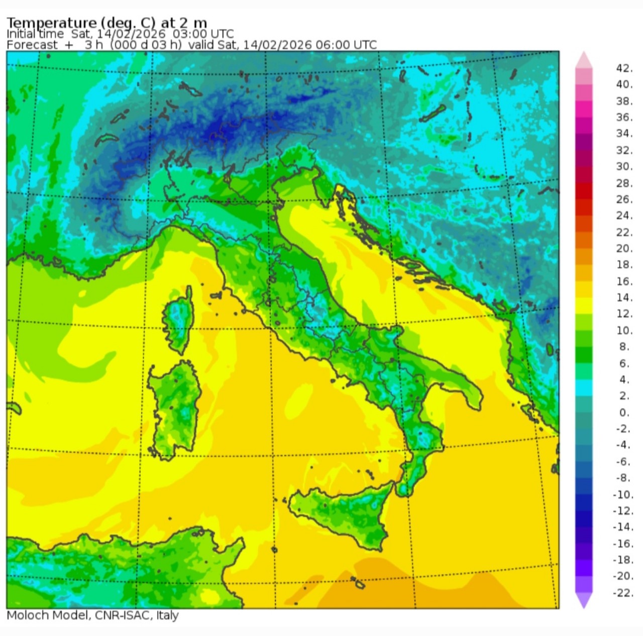Temperature minime 14 febbraio 