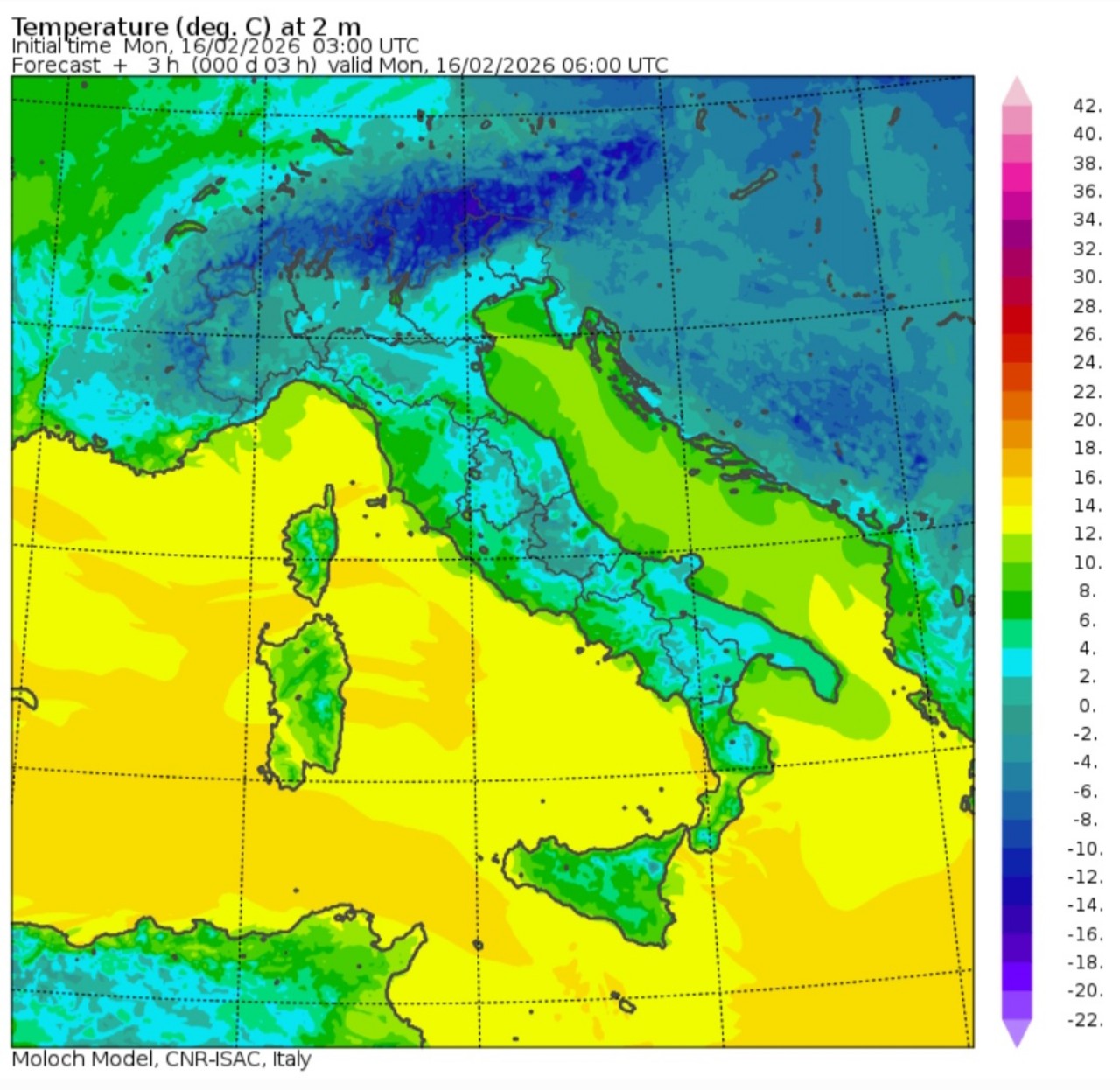 Temperature minime 16 febbraio 