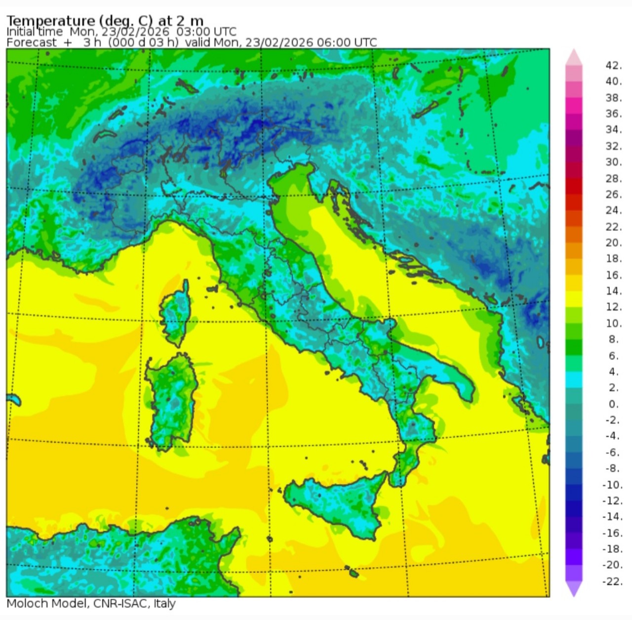 Temperature minime 23 febbraio 