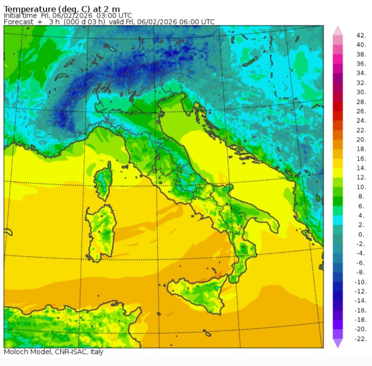 Temperature minime 6 febbraio 