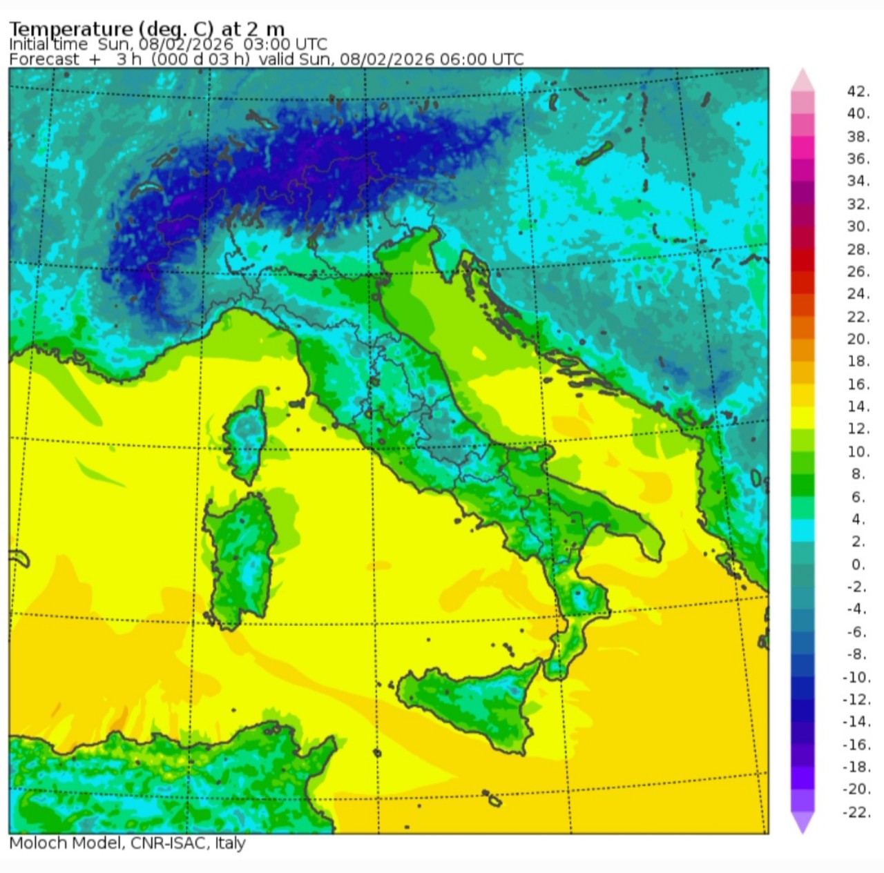 Temperature minime 8 febbraio 