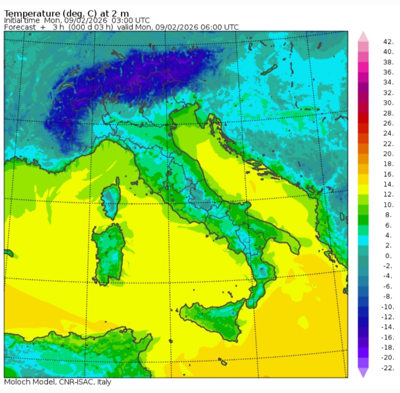 Temperature minime 9 febbraio 