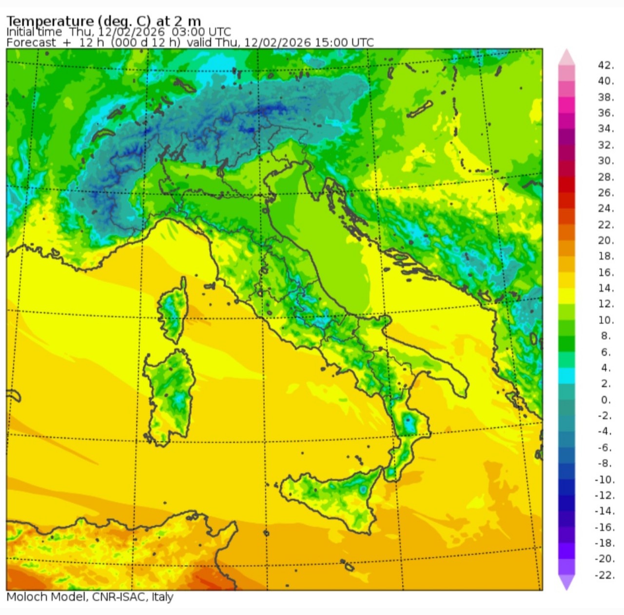 Temperature massime 12 febbraio 