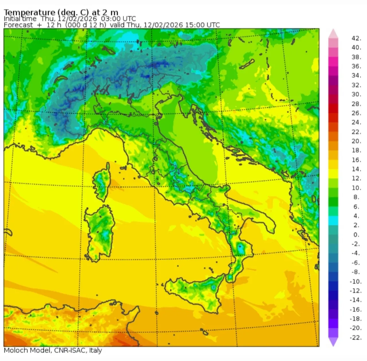 Temperature massime 12 febbraio 