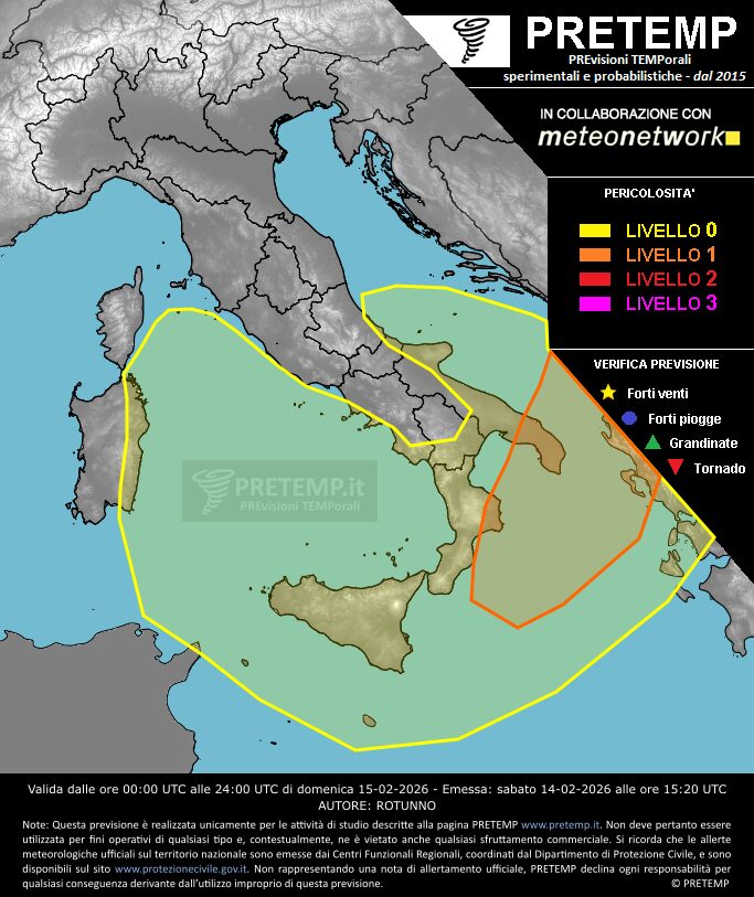 allerta meteo 15 febbraio 2026