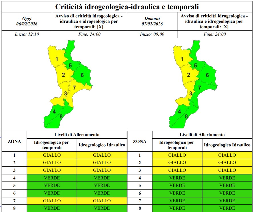 allerta meteo calabria 6-7 febbraio
