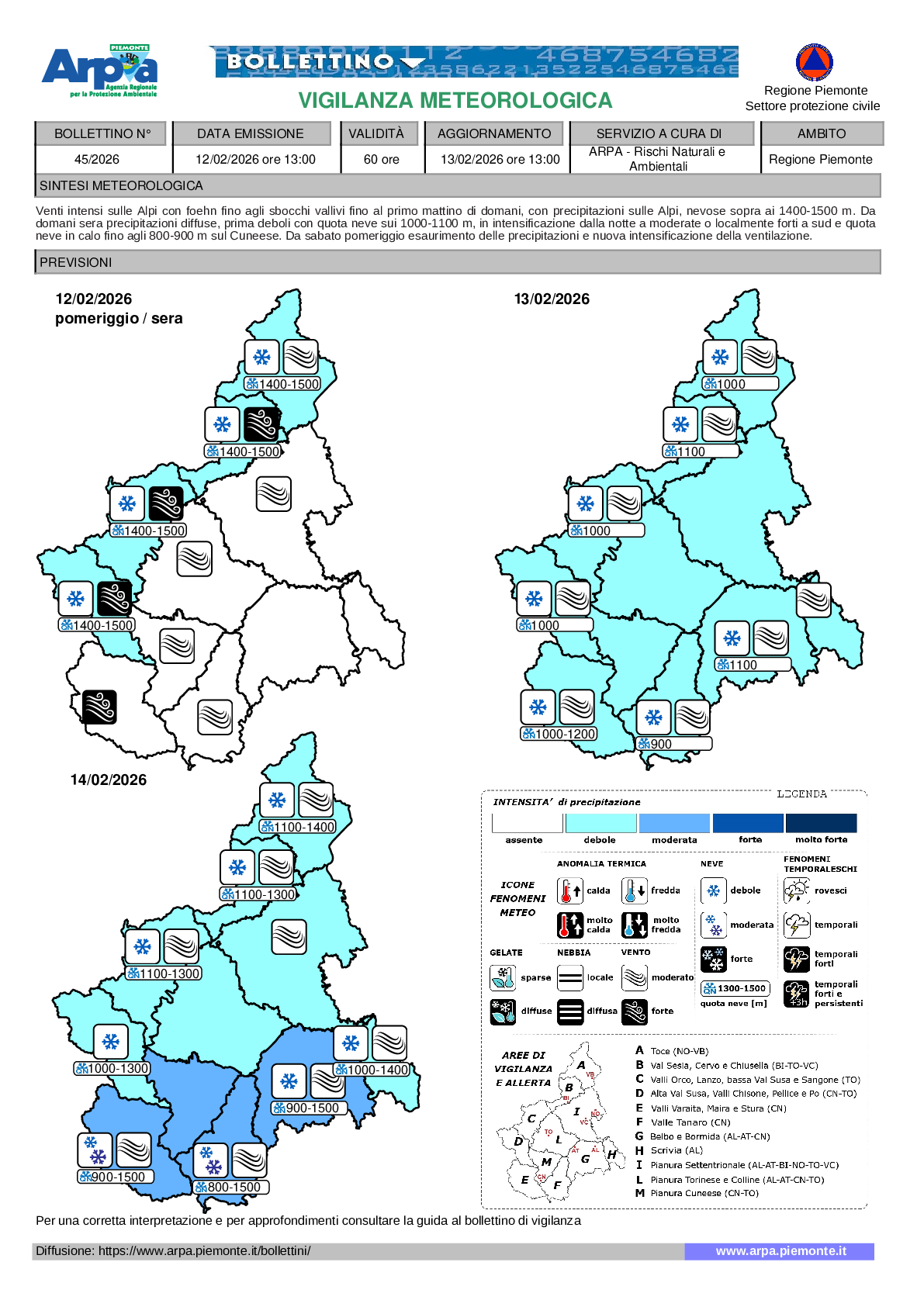 allerta meteo piemonte 13 febbraio