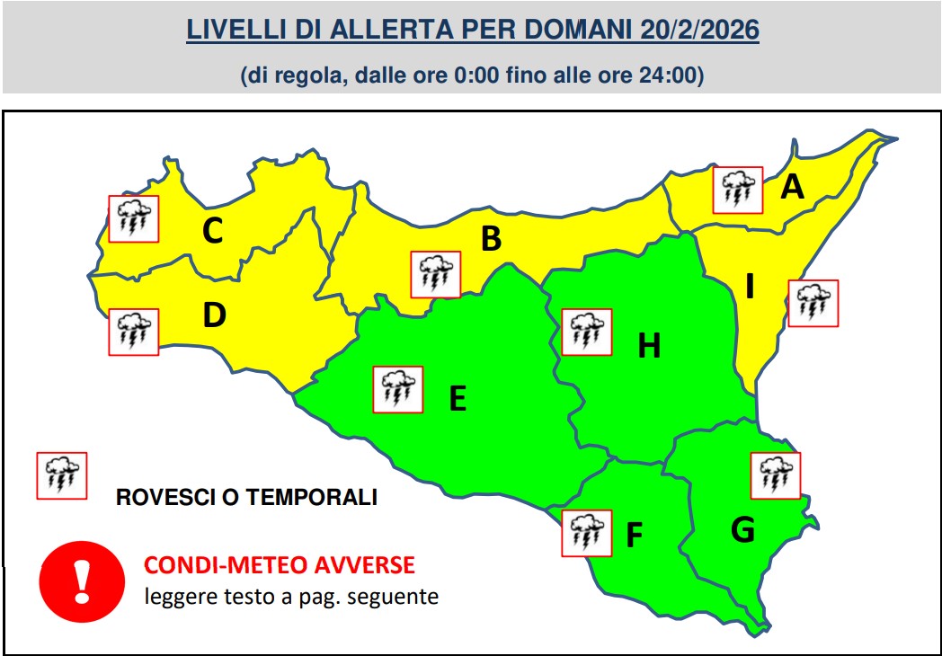 allerta meteo sicilia 20 febbraio