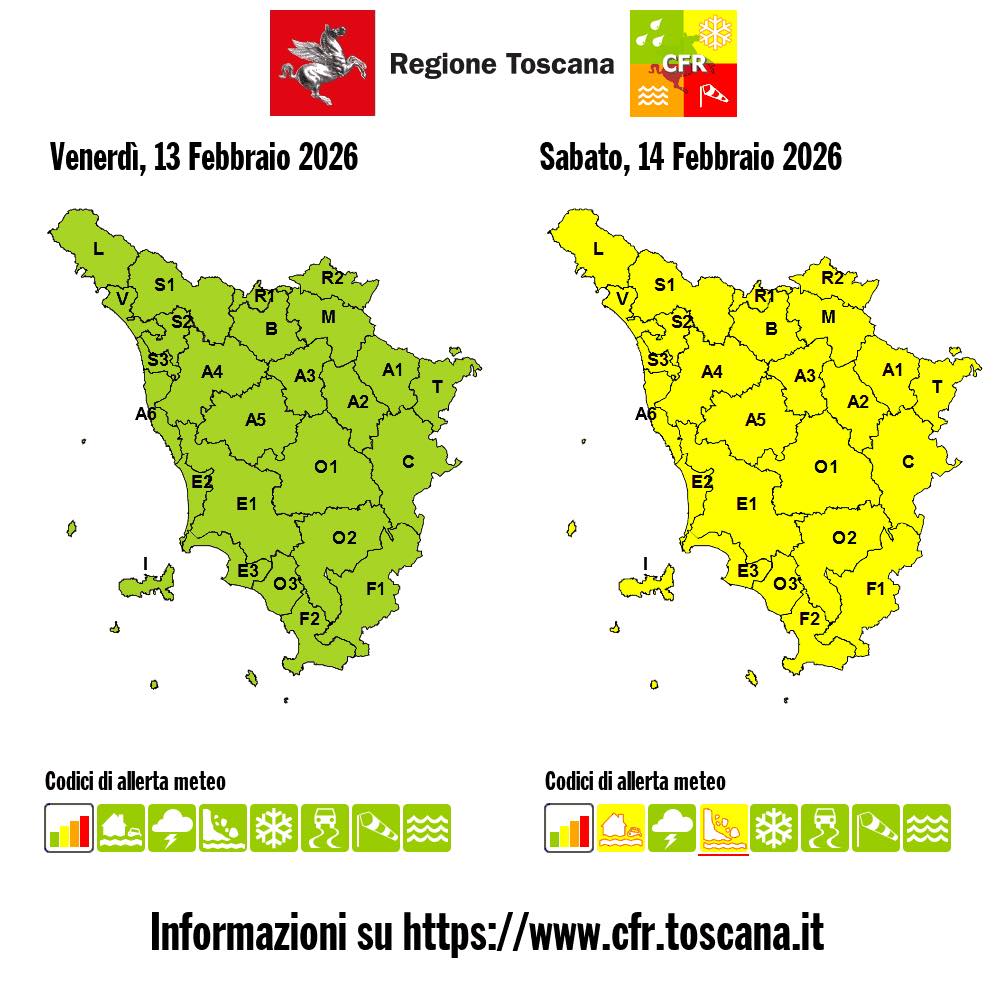allerta meteo toscana 14 febbraio