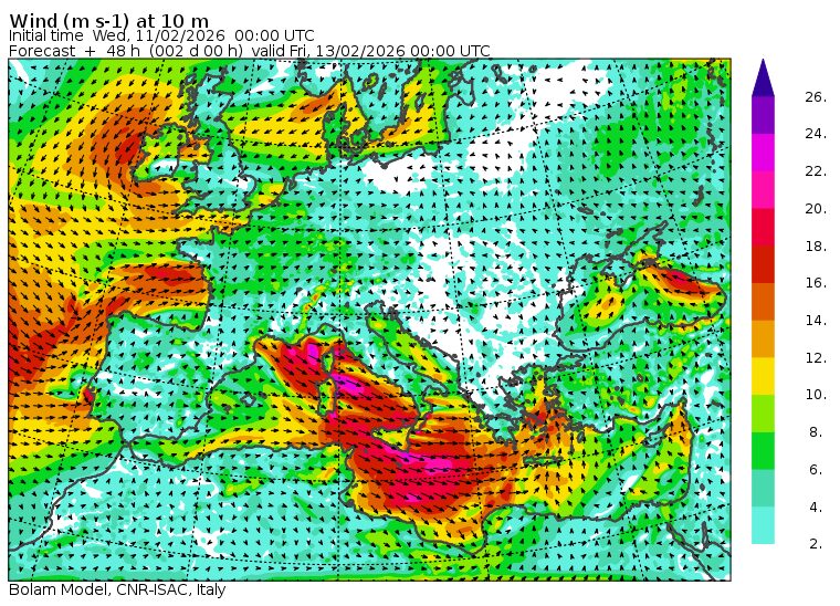 allerta meteo vento mediterraneo notte tra giovedì 12 e venerdì 13 febbraio