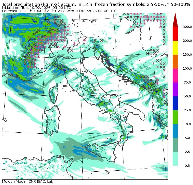 allerta piogge martedì 10 febbraio sera