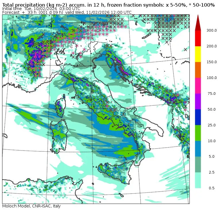 allerta piogge mercoledì 11 febbraio mattina