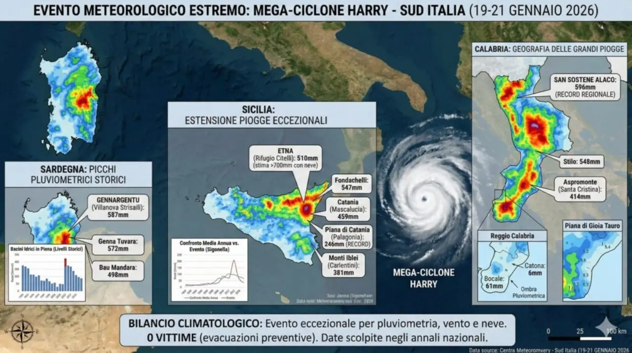 Piogge record mega ciclone Harry 