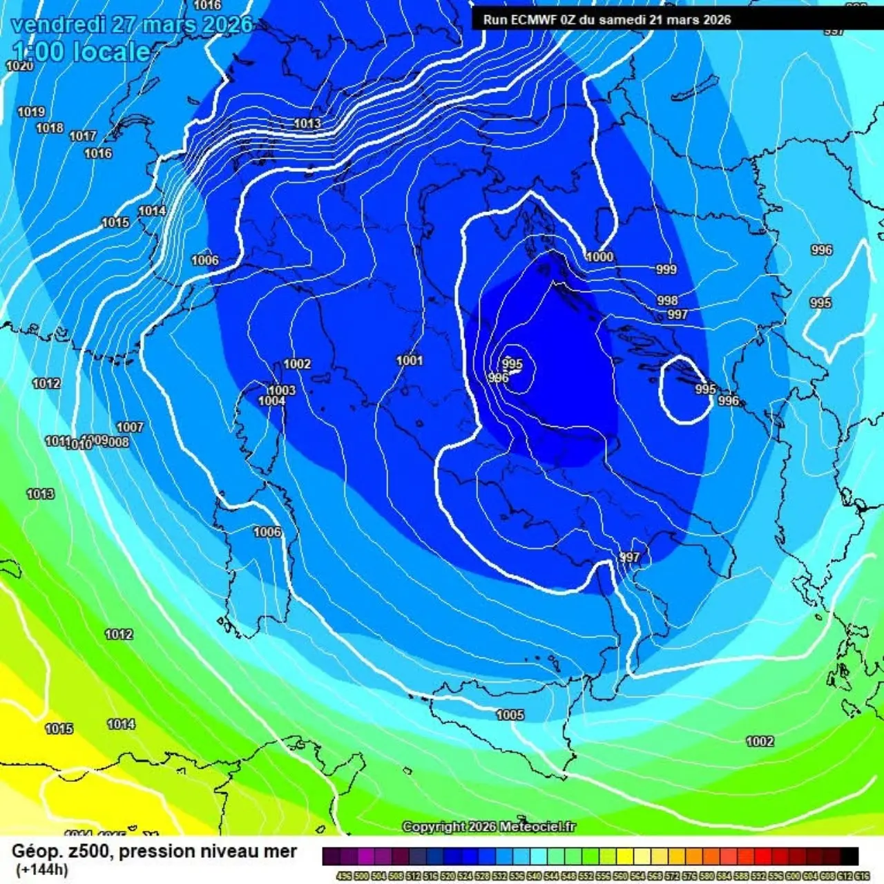 Anomalie geopotenziali 500 hPa 27 marzo