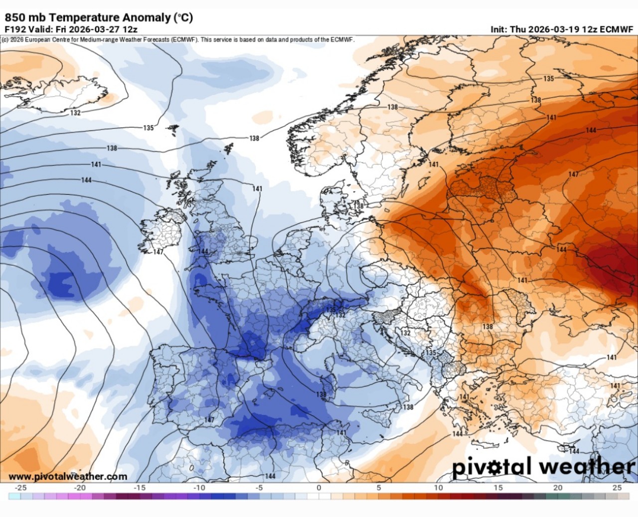 Anomalie termiche 850 hPa 26 marzo 