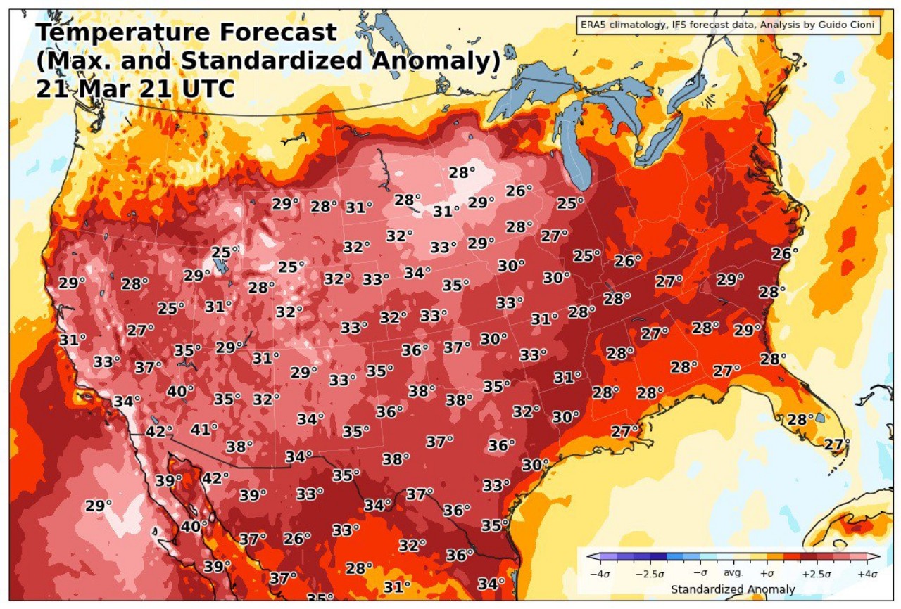 Temperature massime 21 marzo USA