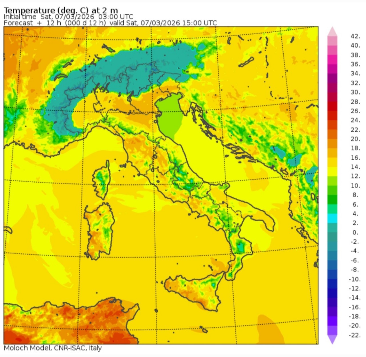 Temperature massime 7 marzo 