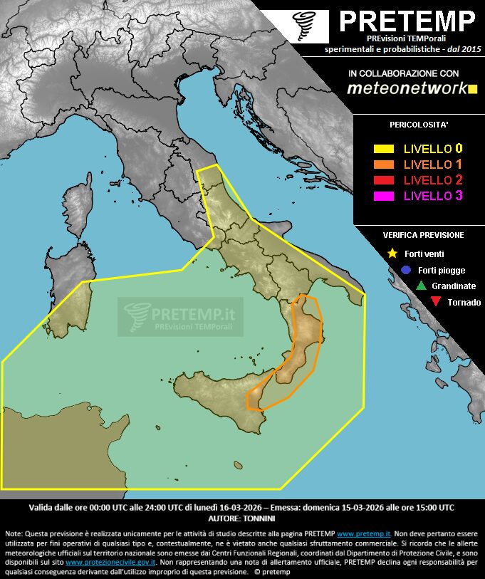 allerta meteo 16 marzo 2026