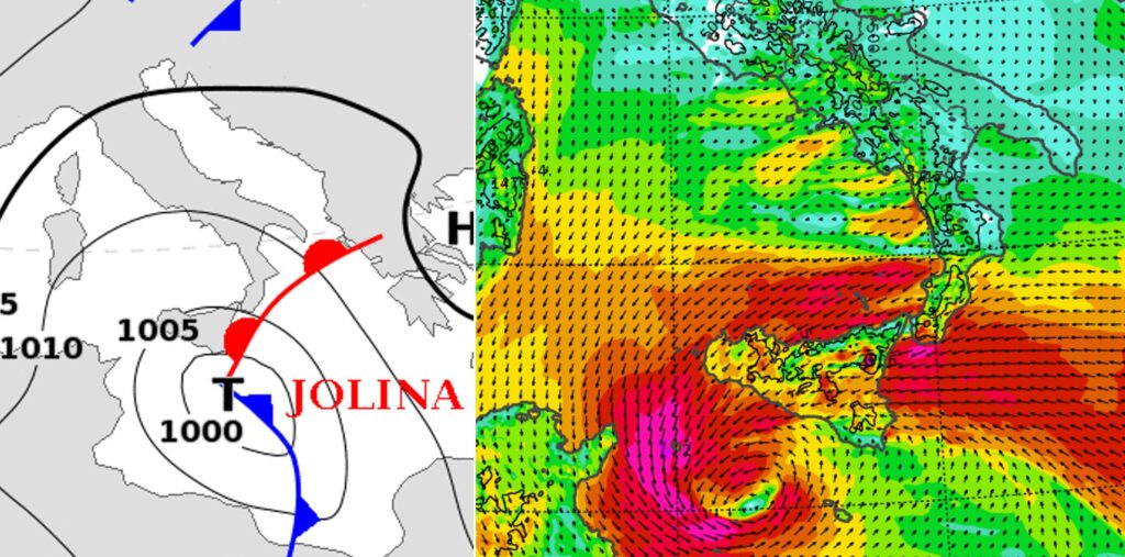 allerta meteo Ciclone Jolina lunedì 16 marzo Sud Italia