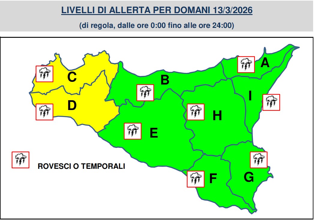 allerta meteo sicilia 13 marzo