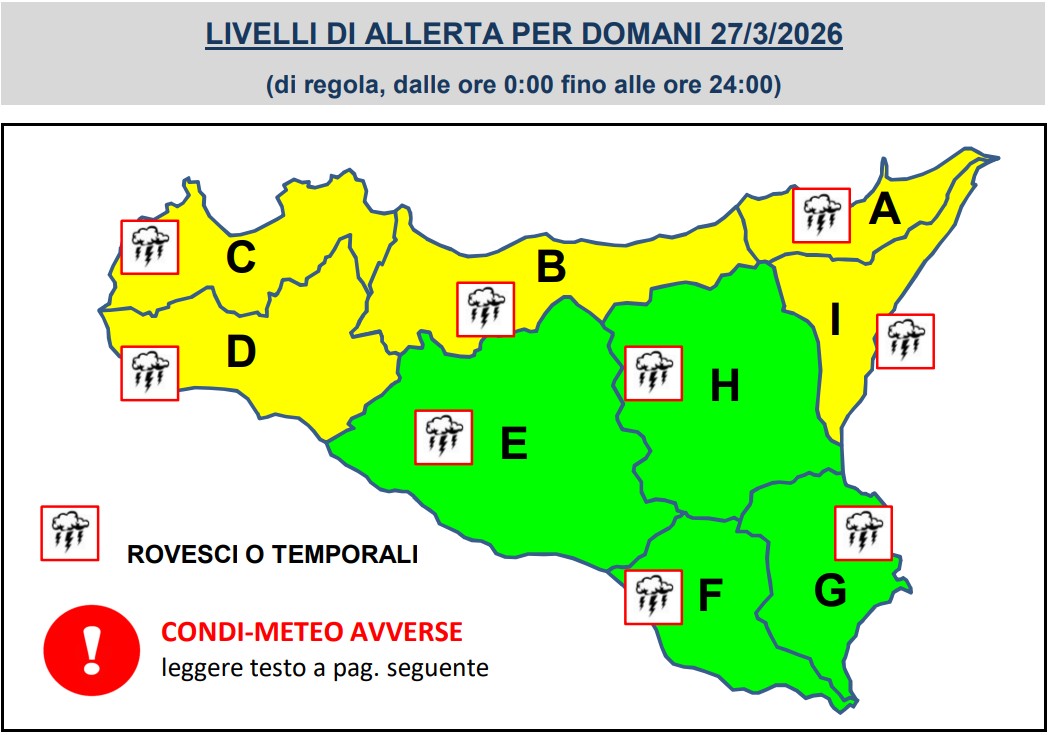 allerta meteo sicilia 27 marzo