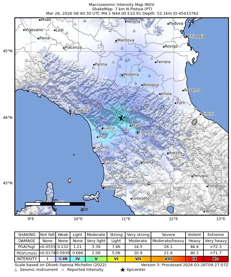 terremoto oggi toscana mappe ingv