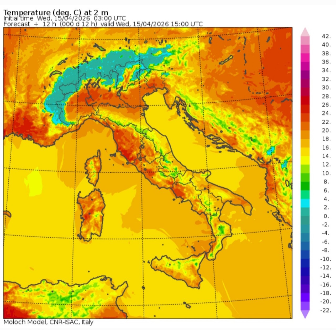 Temperature massime 15 aprile 
