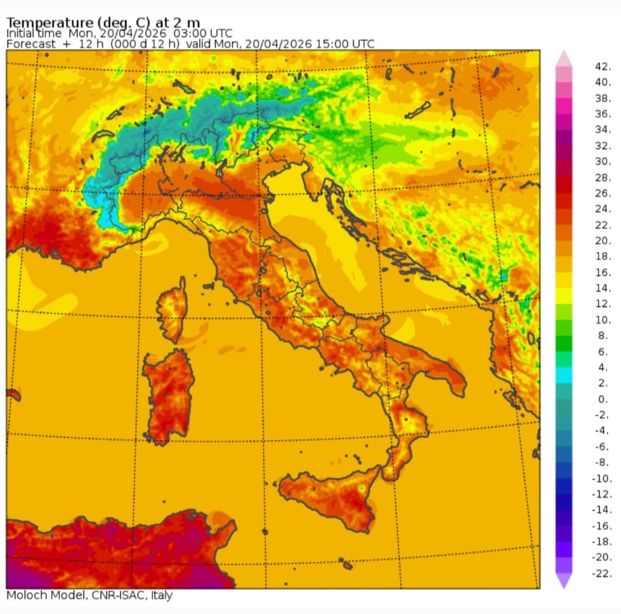 Temperature massime 20 aprile 