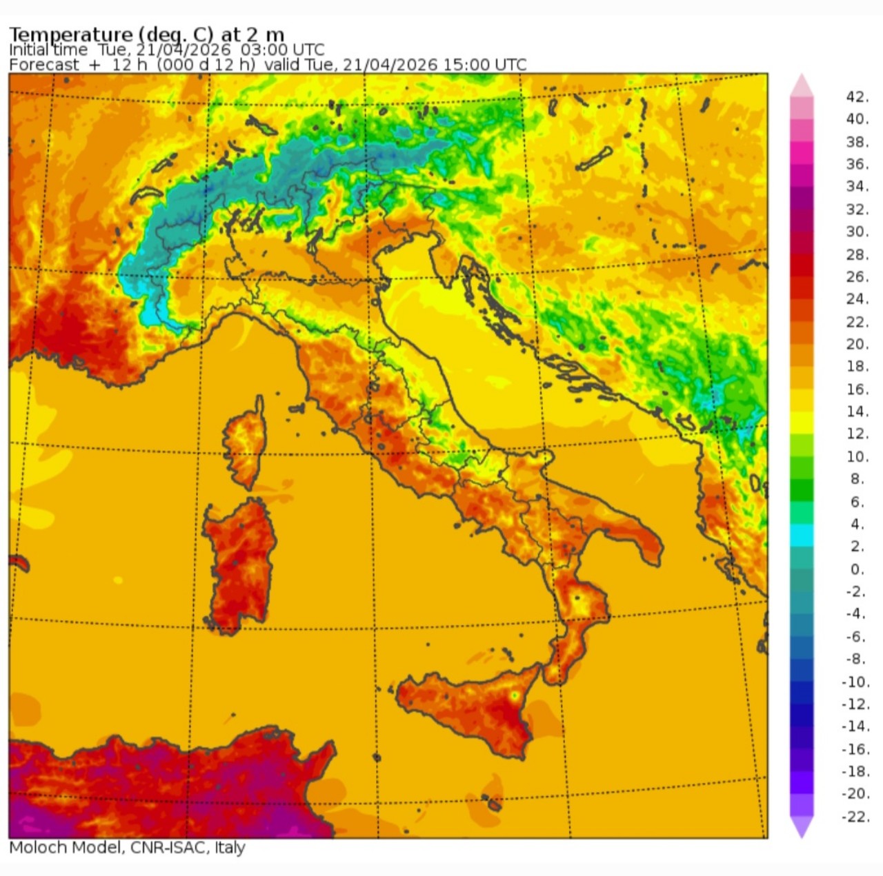 Temperature massime 21 aprile 