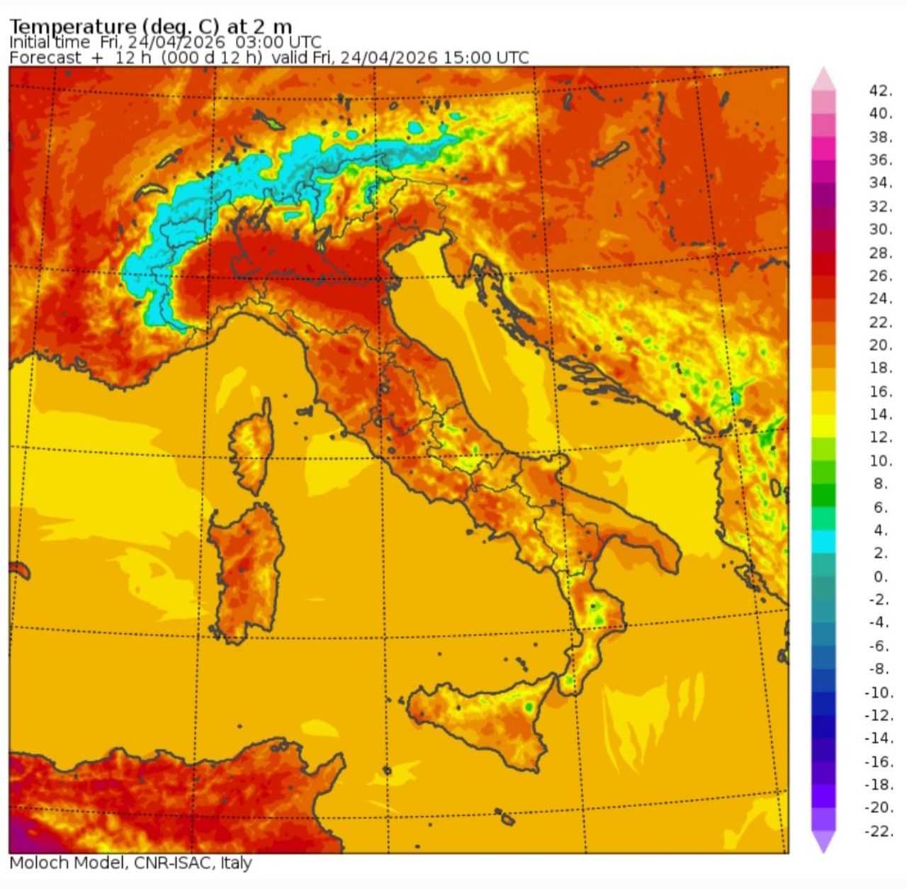 Temperature massime 24 aprile 