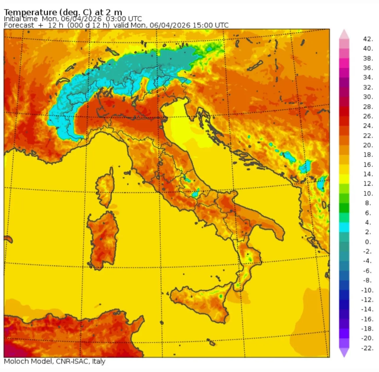 Temperature massime 6 aprile 