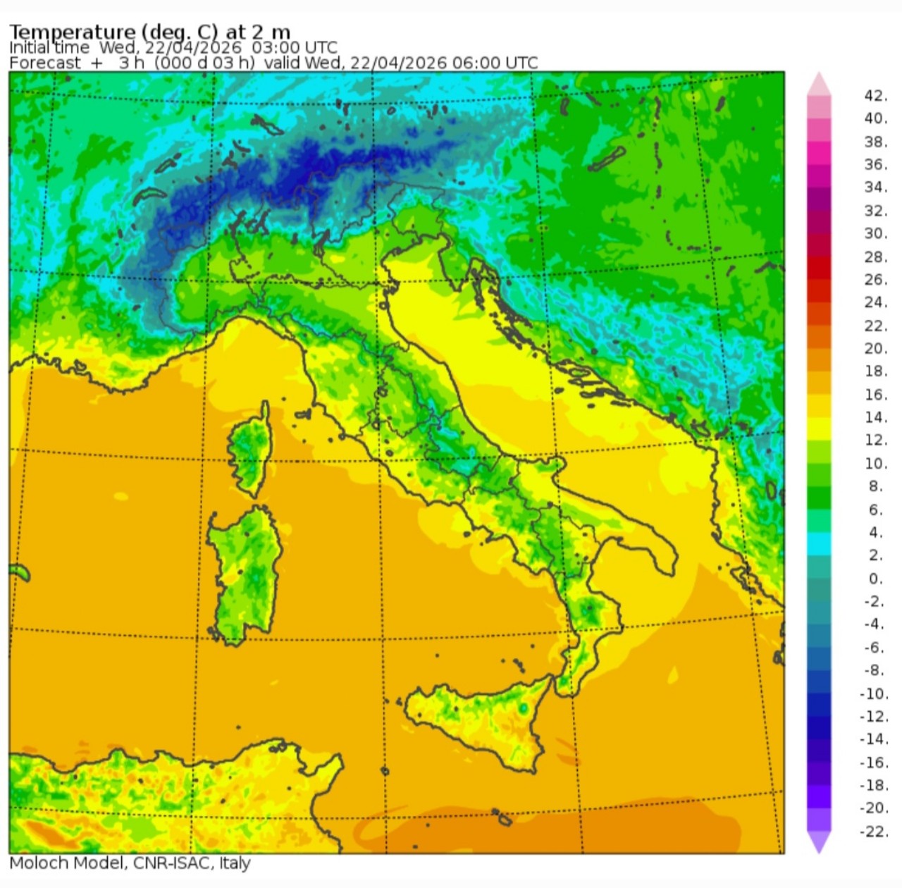 Temperature minime 22 aprile 