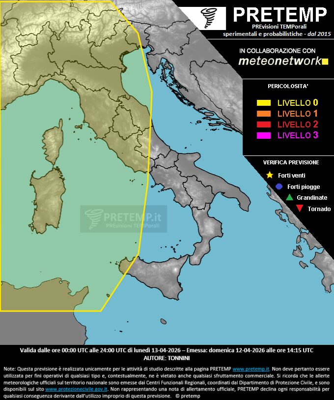 allerta meteo oggi lunedì 13 aprile