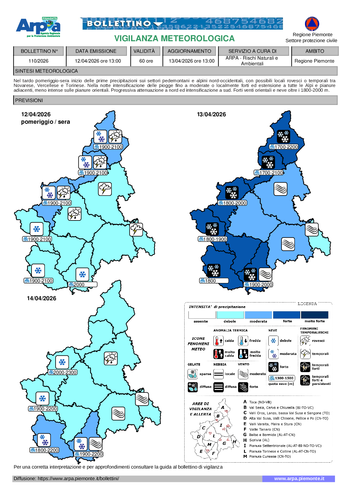 allerta meteo piemonte 13 aprile