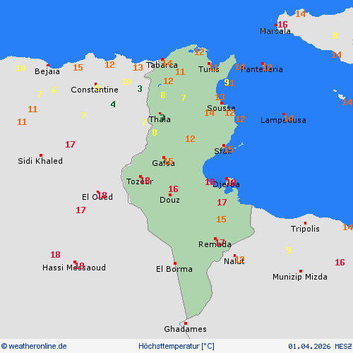 temperature tunisia oggi