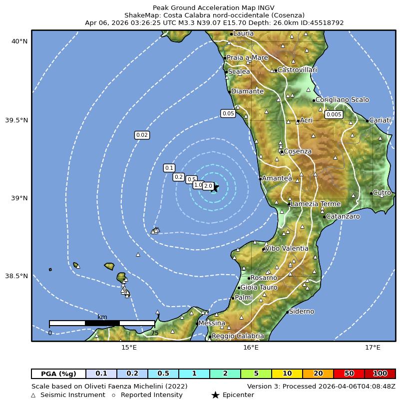 terremoto oggi tirreno calabria