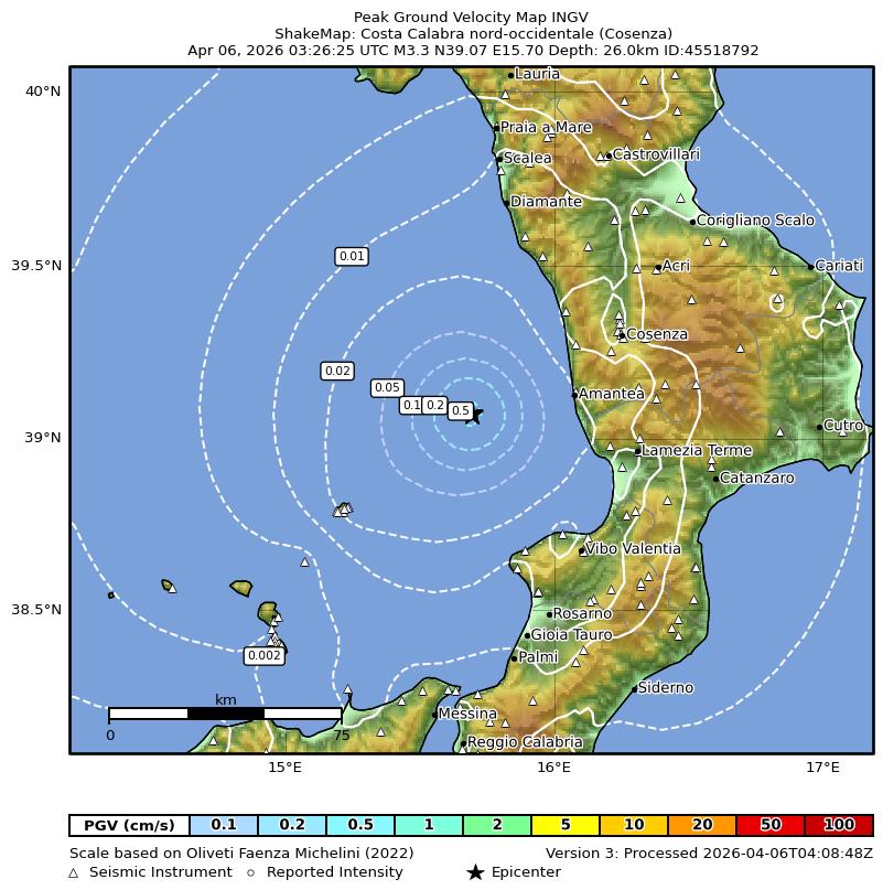 terremoto oggi tirreno calabria