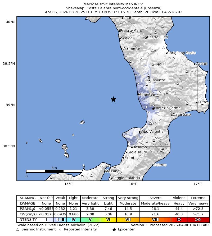 terremoto oggi tirreno calabria