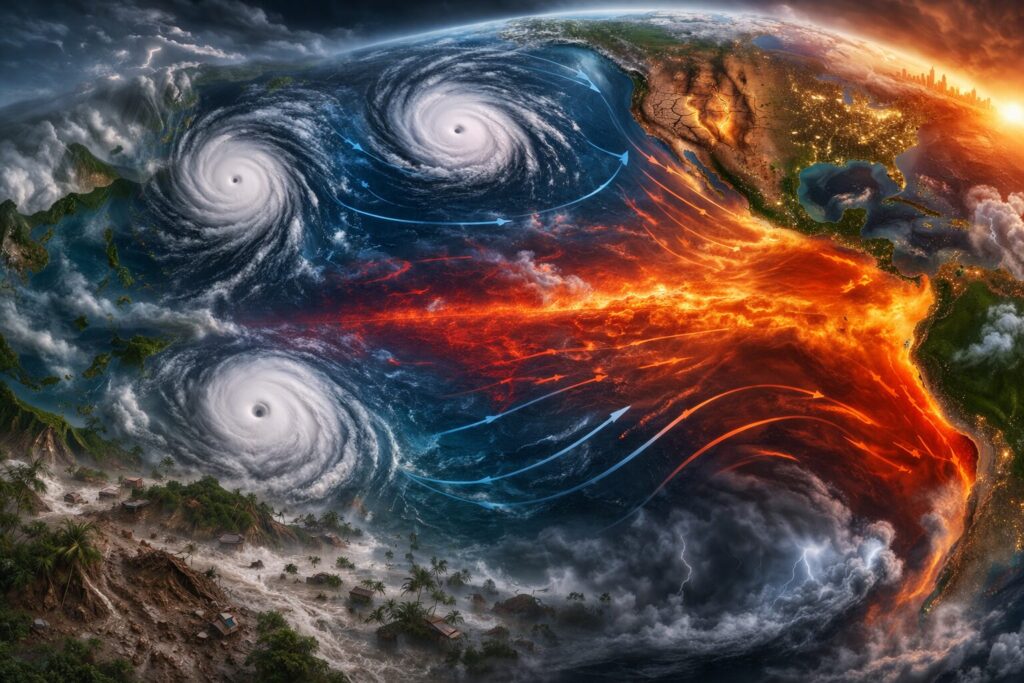 tripletta cicloni oceano pacifico El Niño