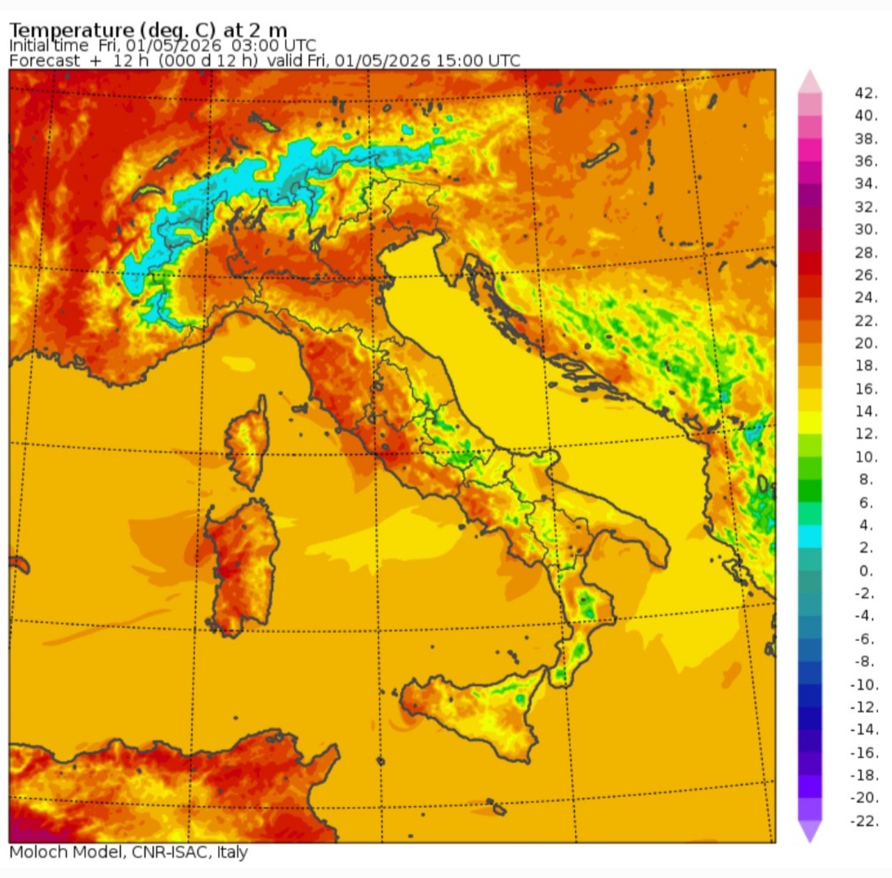Temperature massime e satellite 1° maggio