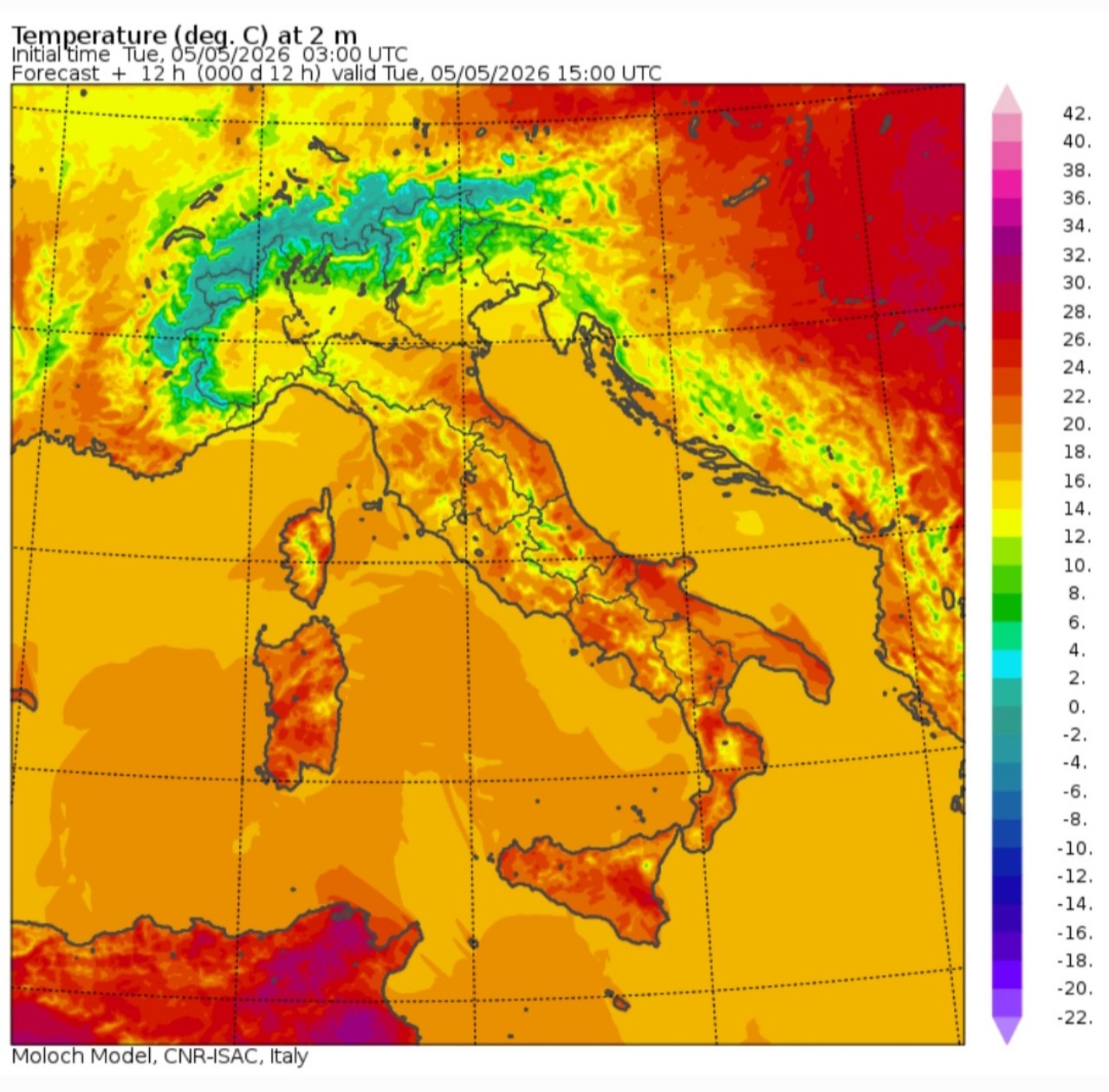 Temperature massime 5 maggio 